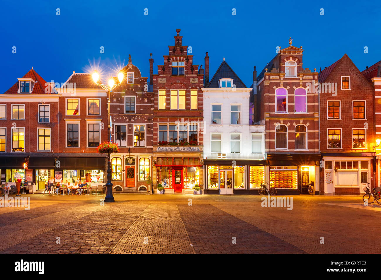 Markt square at night in Delft, Netherlands Stock Photo
