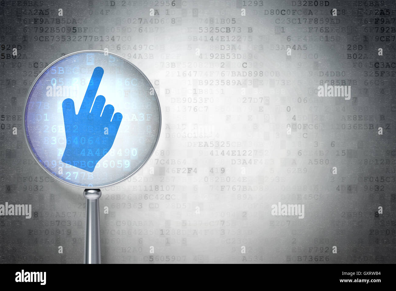 Web development concept: Mouse Cursor with optical glass on digital ...