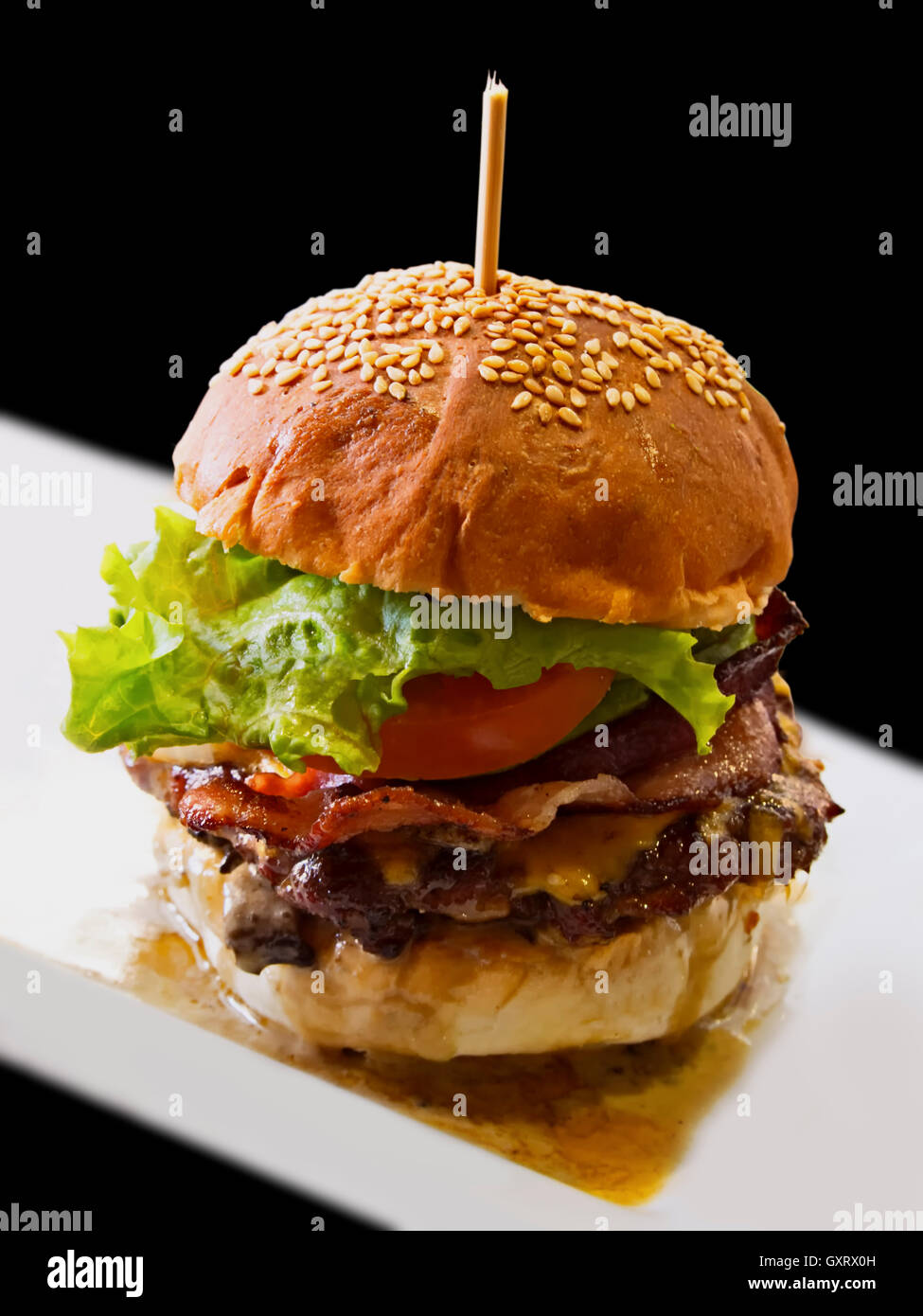 really juicy hamburger Stock Photo