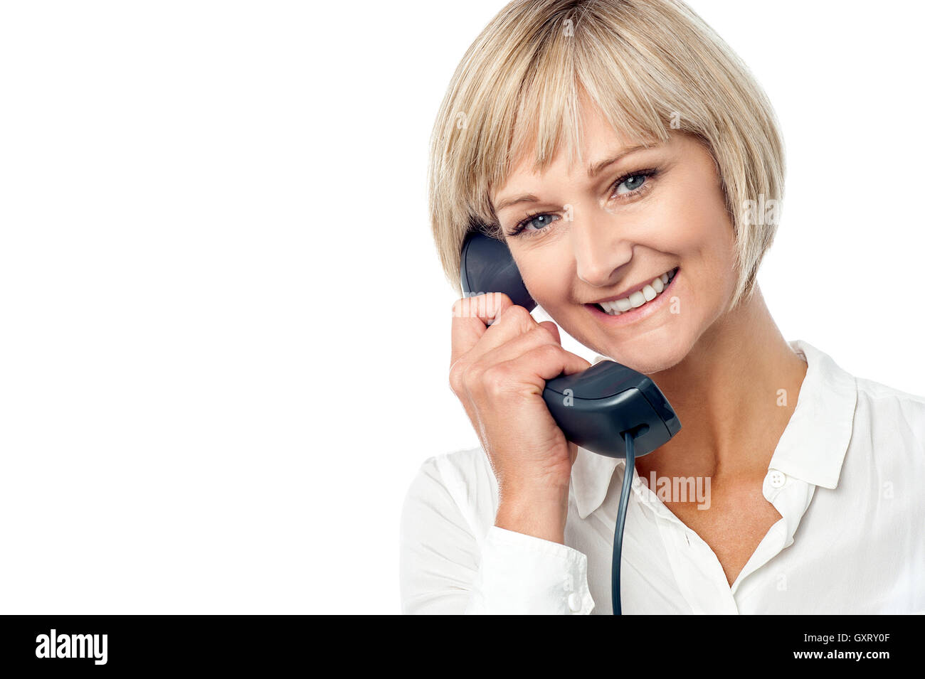 Employee posing phone receiver hi-res stock photography and images - Alamy