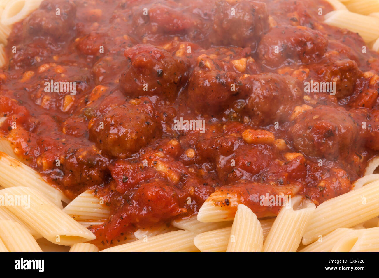 meatballs with penne pasta Stock Photo Alamy