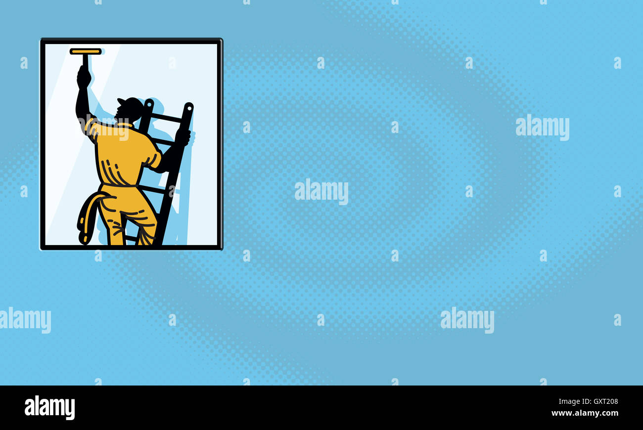 Window Cleaner Worker Cleaning Ladder Retro Stock Photo - Alamy