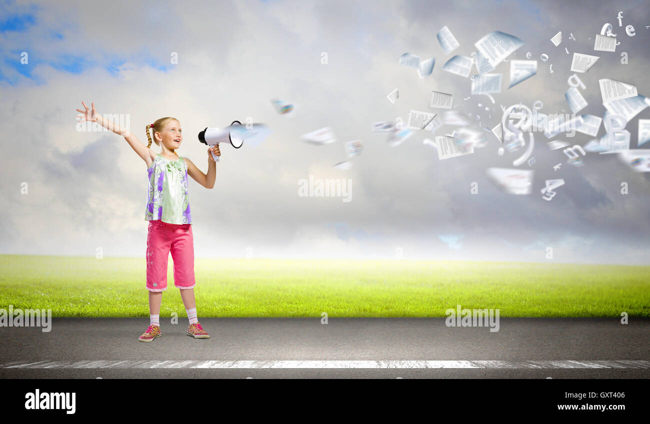 Kid with megaphone Stock Photo - Alamy