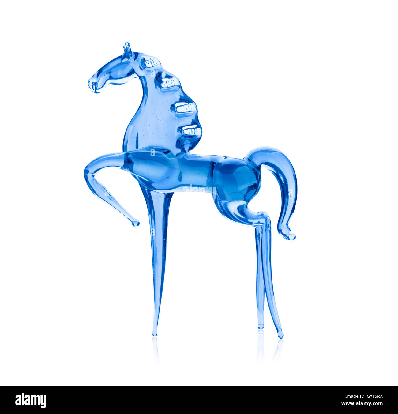 Horse out of the blue glass, isolated on white background Stock Photo