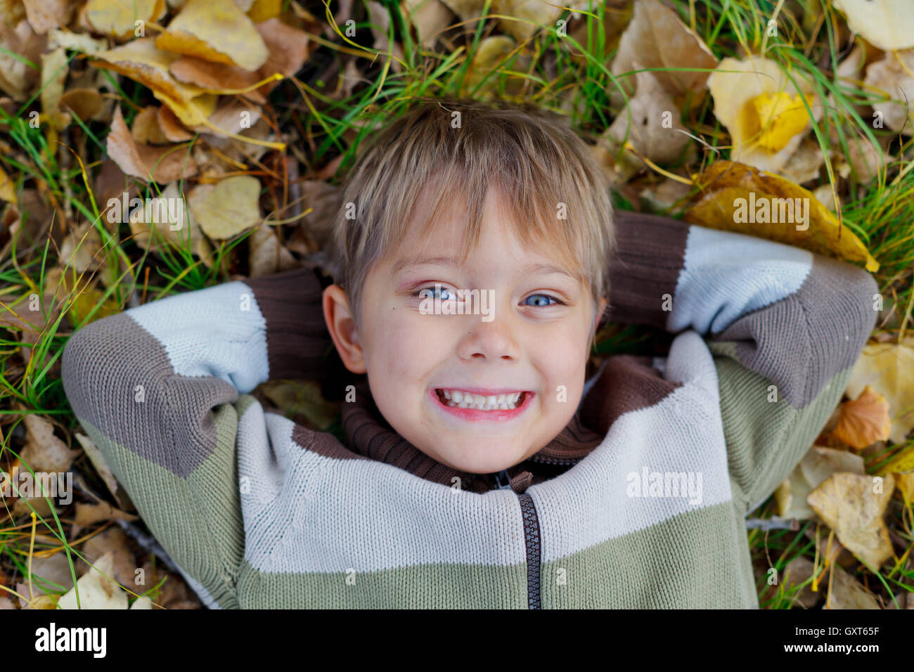 Boy in a autumn park Stock Photo - Alamy