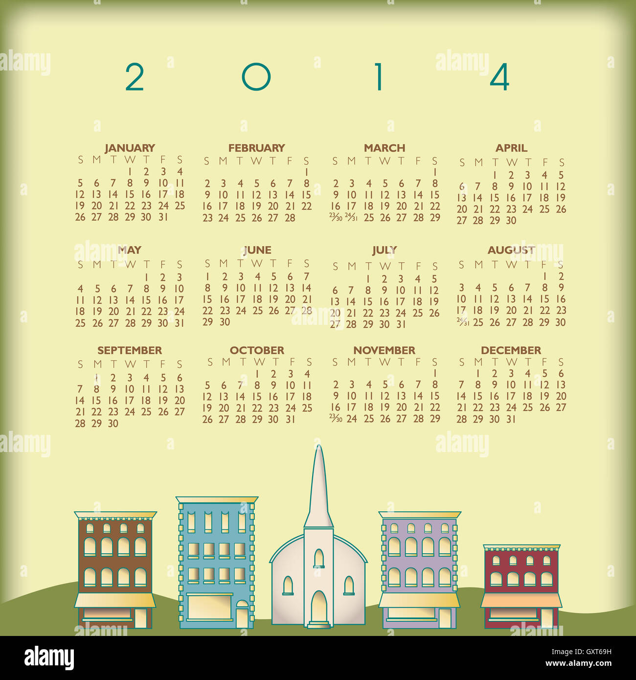 2014 Creative Small Town Calendar Stock Photo
