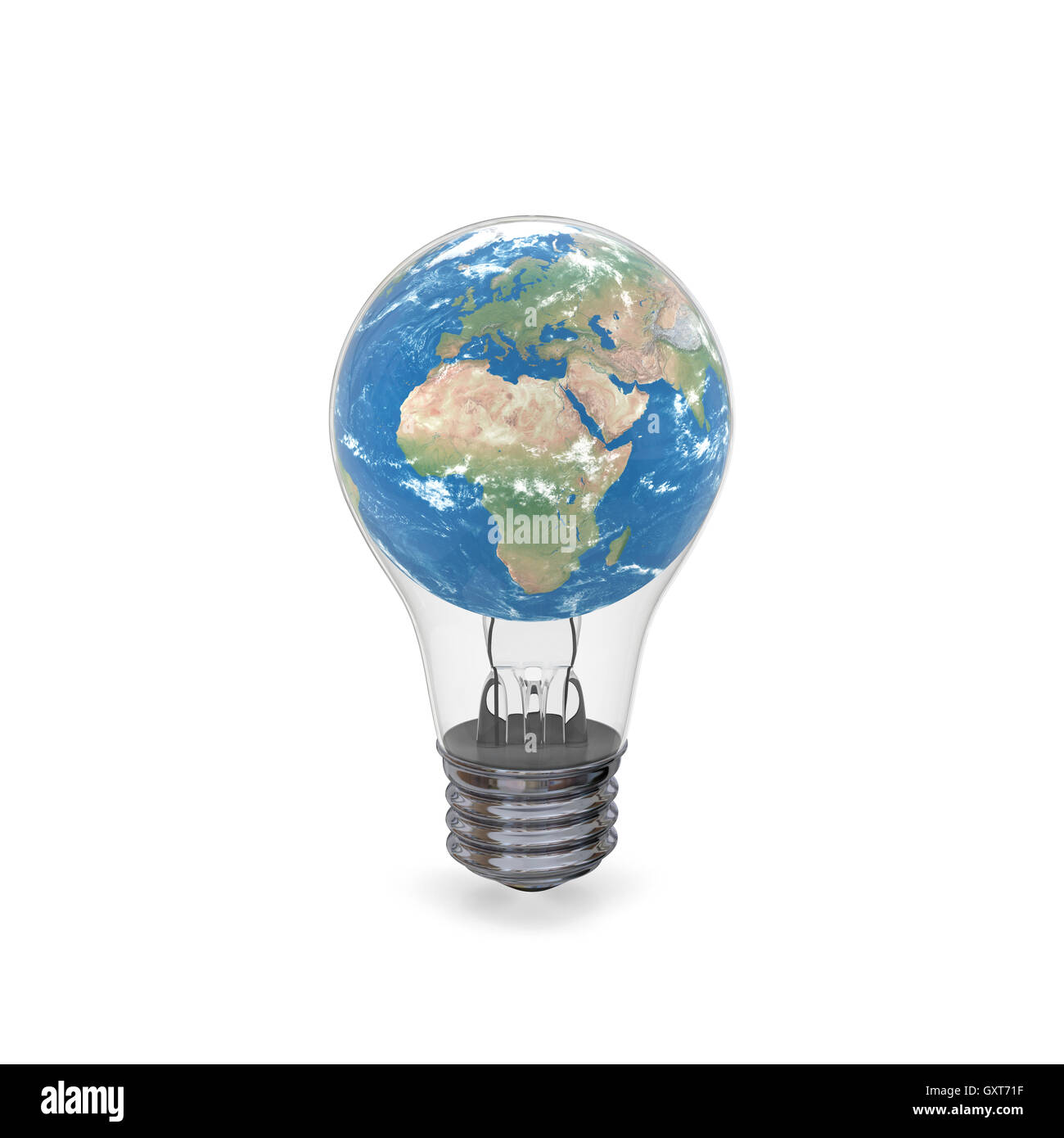 Planet Earth inside lightbulb Stock Photo
