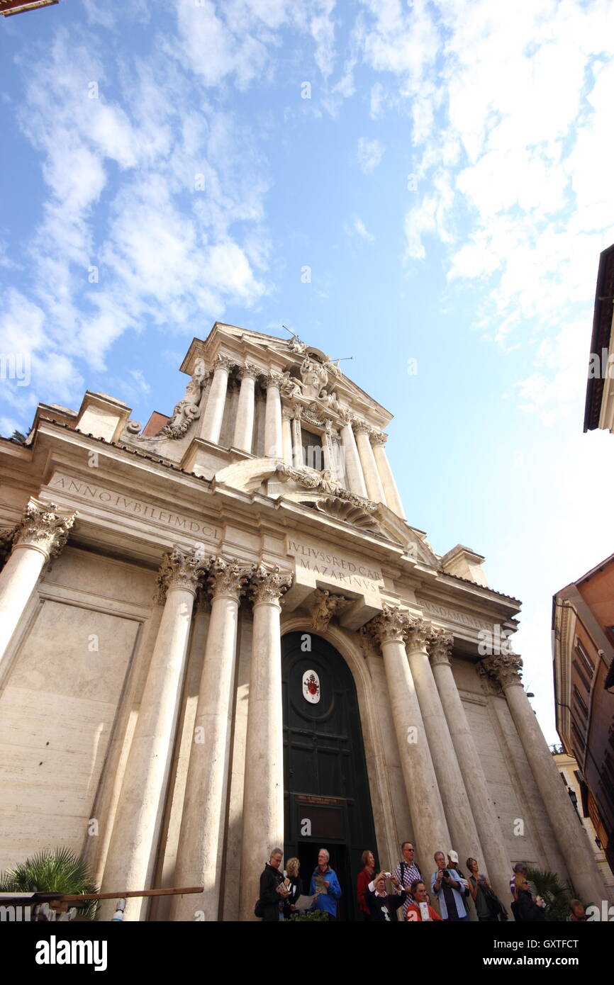 wide angle shot of the church of the Saints Vincenzo e Anastasio a Trevi, Rome, Italy Stock Photo