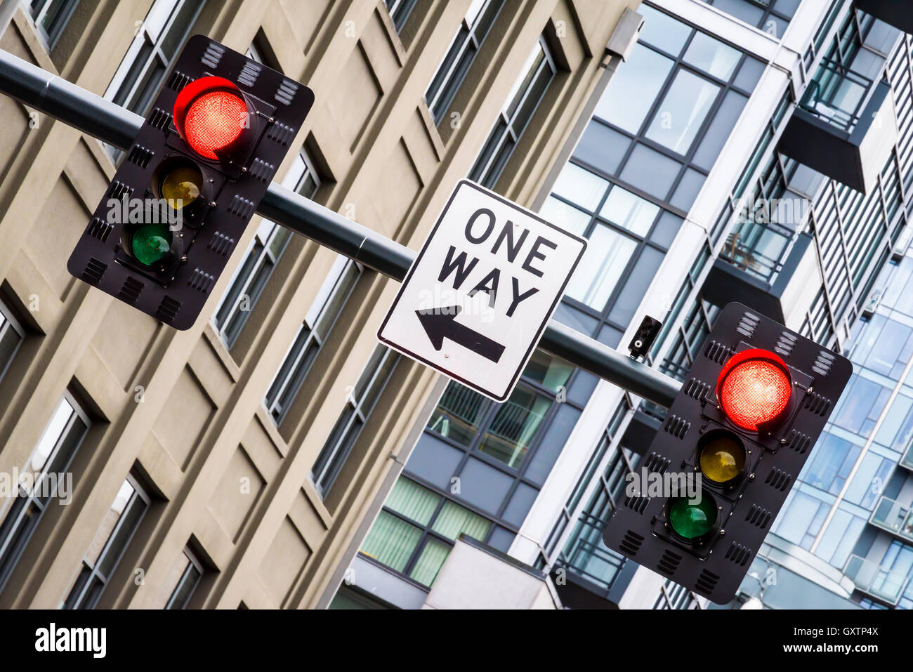 Red Means Stop, traffic lights pointing one way Stock Photo Alamy