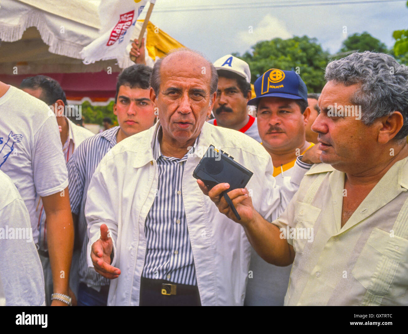 CIUDAD GUAYANA, VENEZUELA - Presidential candidate Carlos Andres Perez campaigning. October 1988 Stock Photo