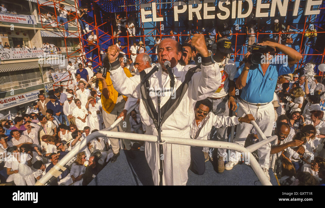 CARACAS, VENEZUELA - Presidential candidate Carlos Andres Perez campaign rally. November 30, 1988 Stock Photo