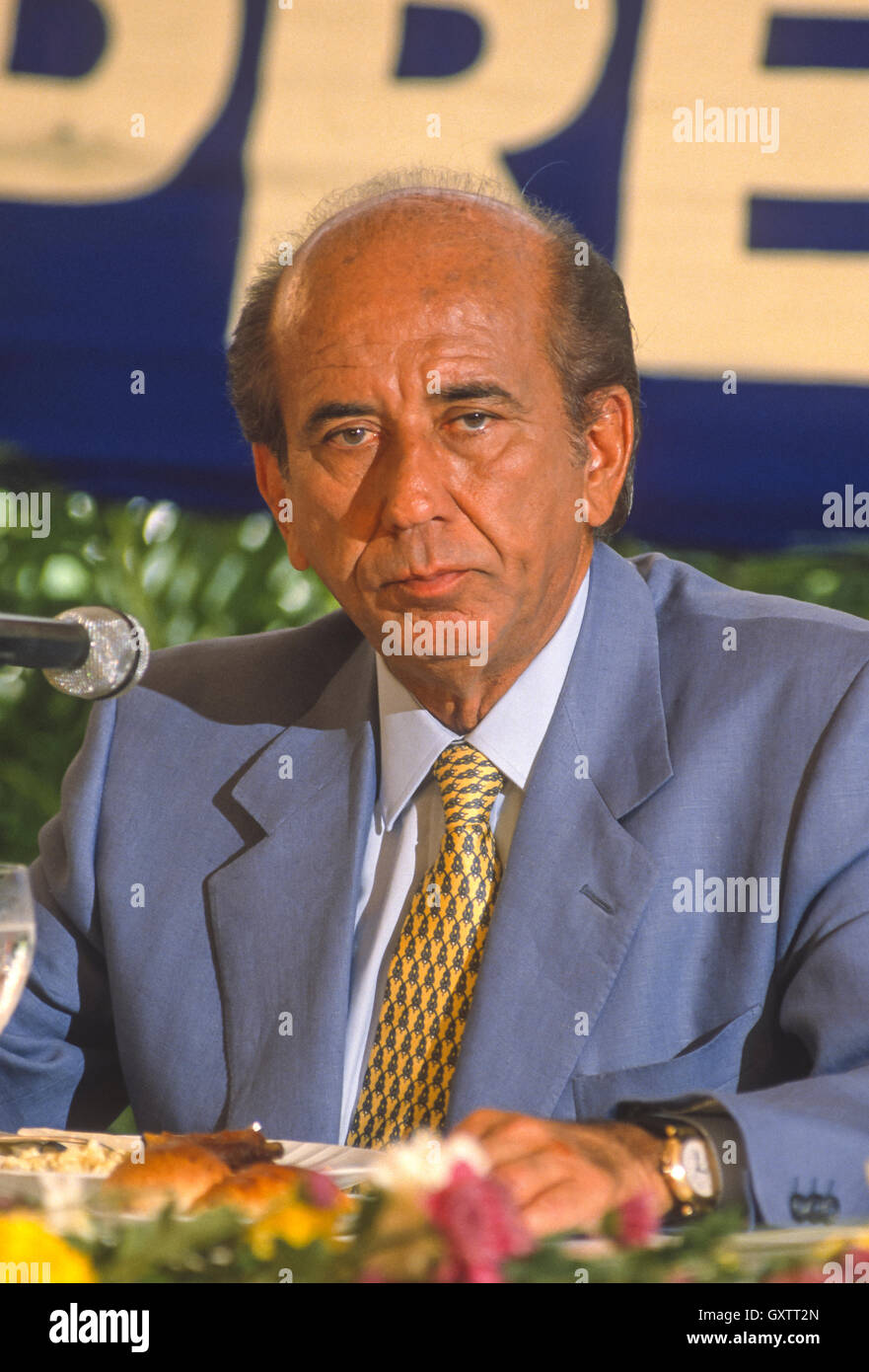 CARACAS, VENEZUELA - Presidential candidate Carlos Andres Perez campaign news conference. October 1988 Stock Photo