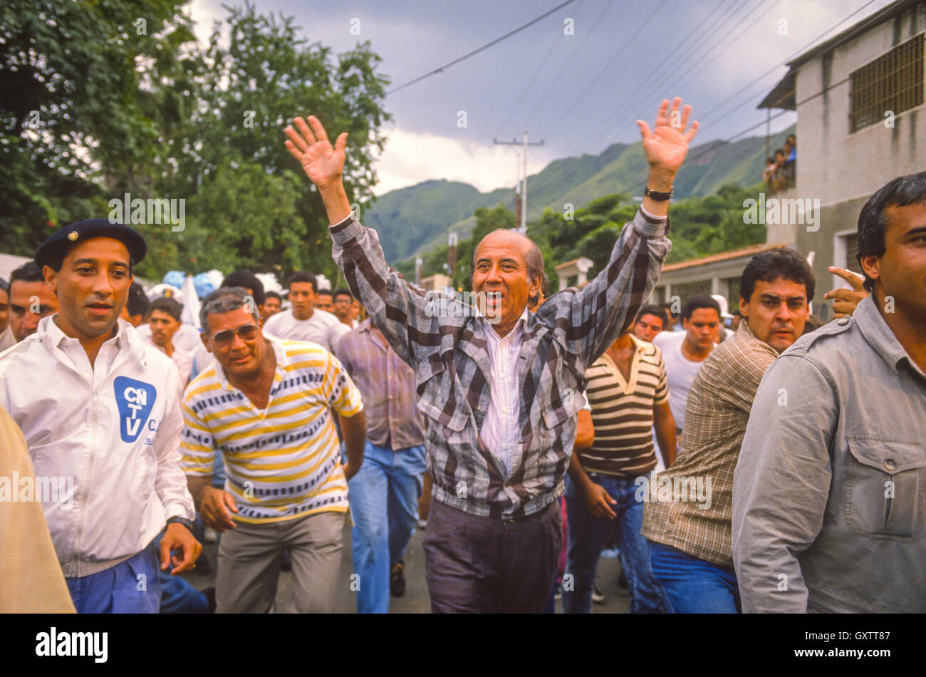 MARACAY, VENEZUELA - Presidential candidate Carlos Andres Perez campaigning. October 1988 Stock Photo