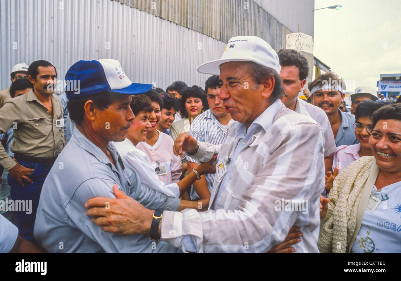 CIUDAD GUAYANA, VENEZUELA - Presidential candidate Carlos Andres Perez campaigning at Alcasa factory. October 1988 Stock Photo