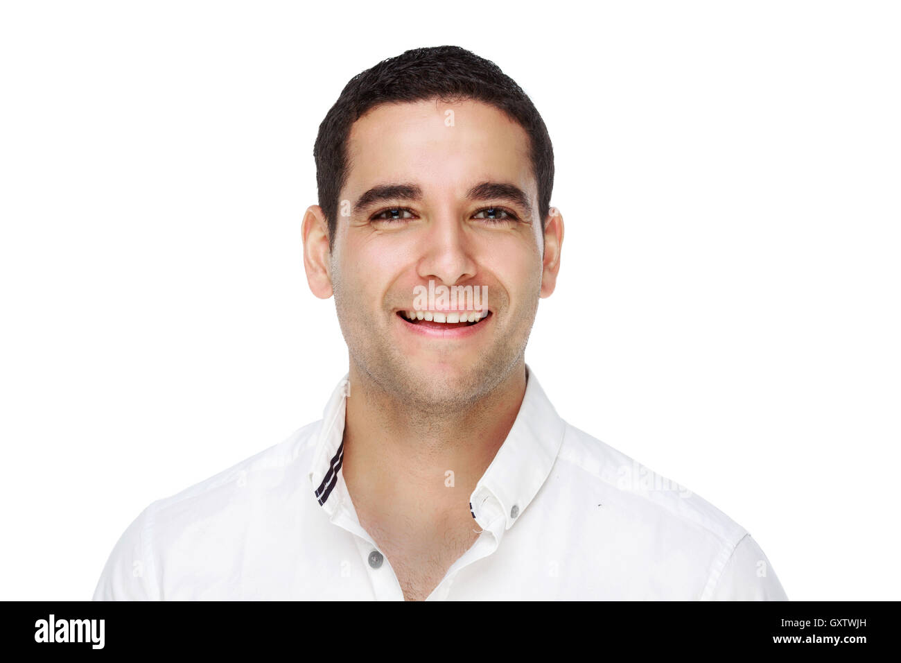 happy smiling young man, isolated against white studio background Stock ...