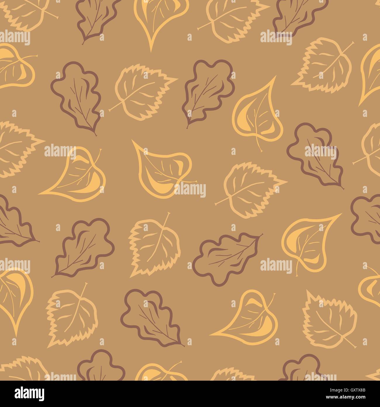 Fall colored oak birch and  linden leaves seamless pattern Stock Vector