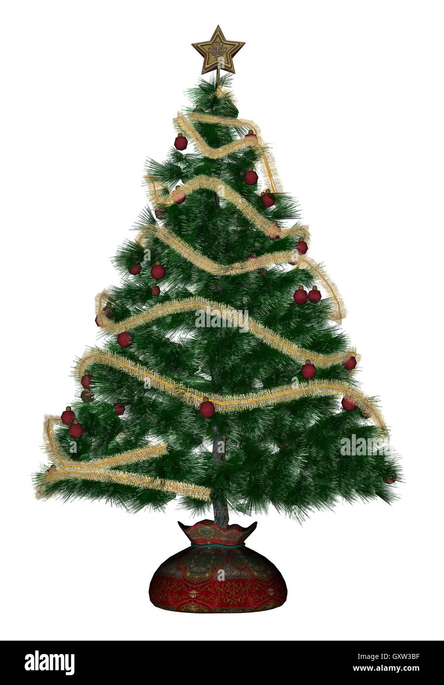 Christmas tree isolated in white background - 3D render Stock Photo - Alamy