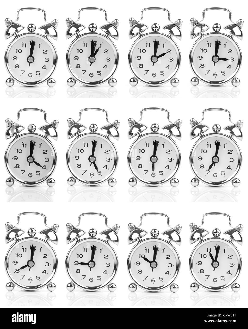 set of old style alarm clock, isolated on white Stock Photo Alamy