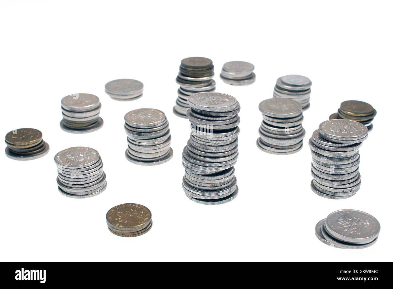 Stacks silver coins hi-res stock photography and images - Alamy