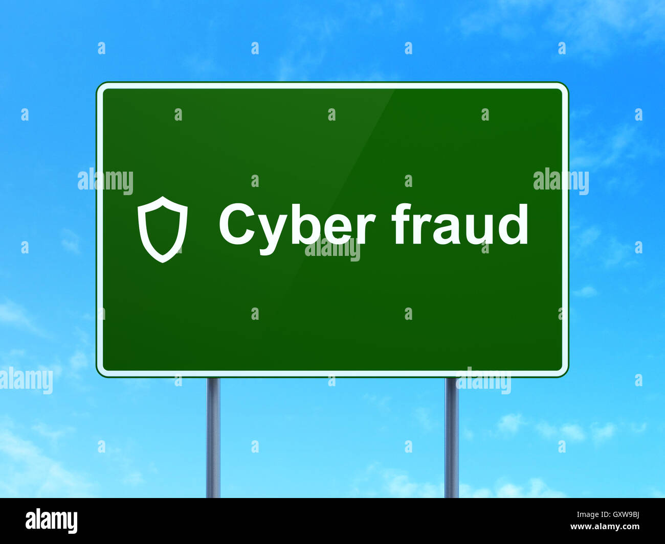 Security concept: Cyber Fraud and Contoured Shield on road sign ...