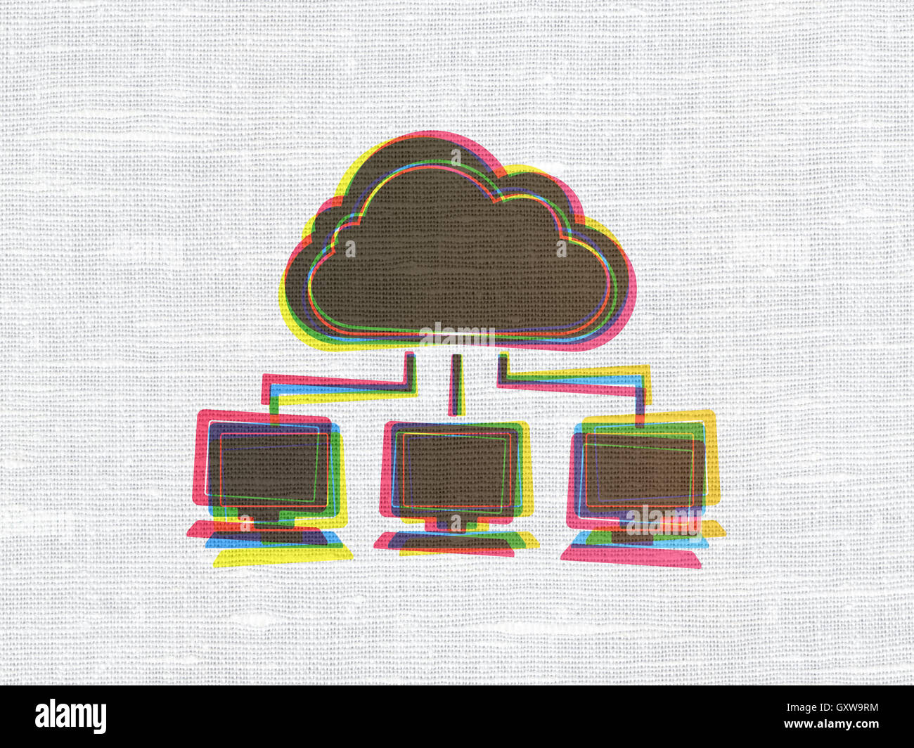 Cloud technology concept: Cloud Network on fabric texture background ...