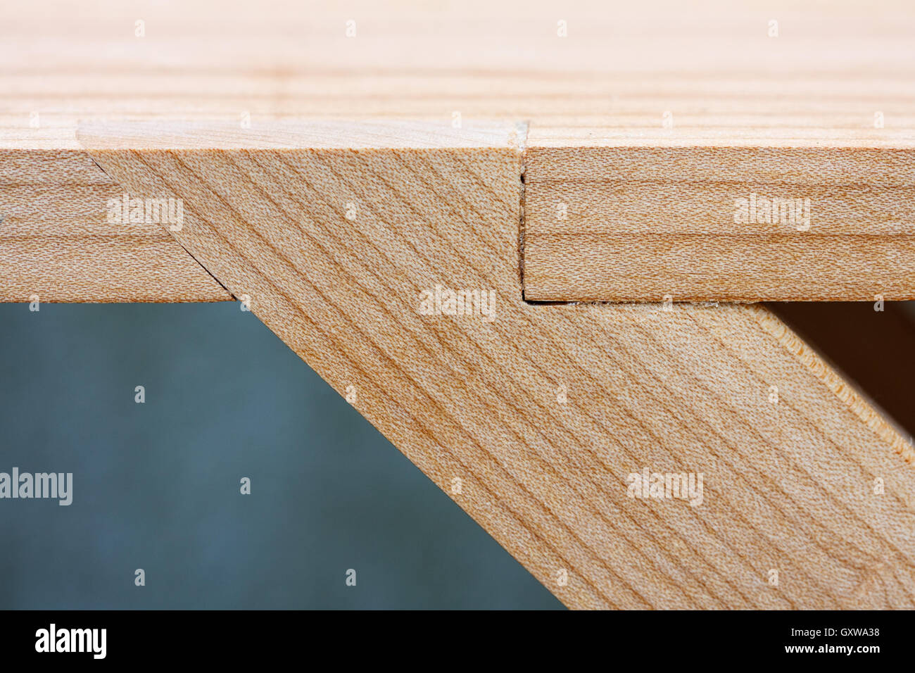 Oblique halving joint, used for joining members in an angle other than 90 degrees. Stock Photo