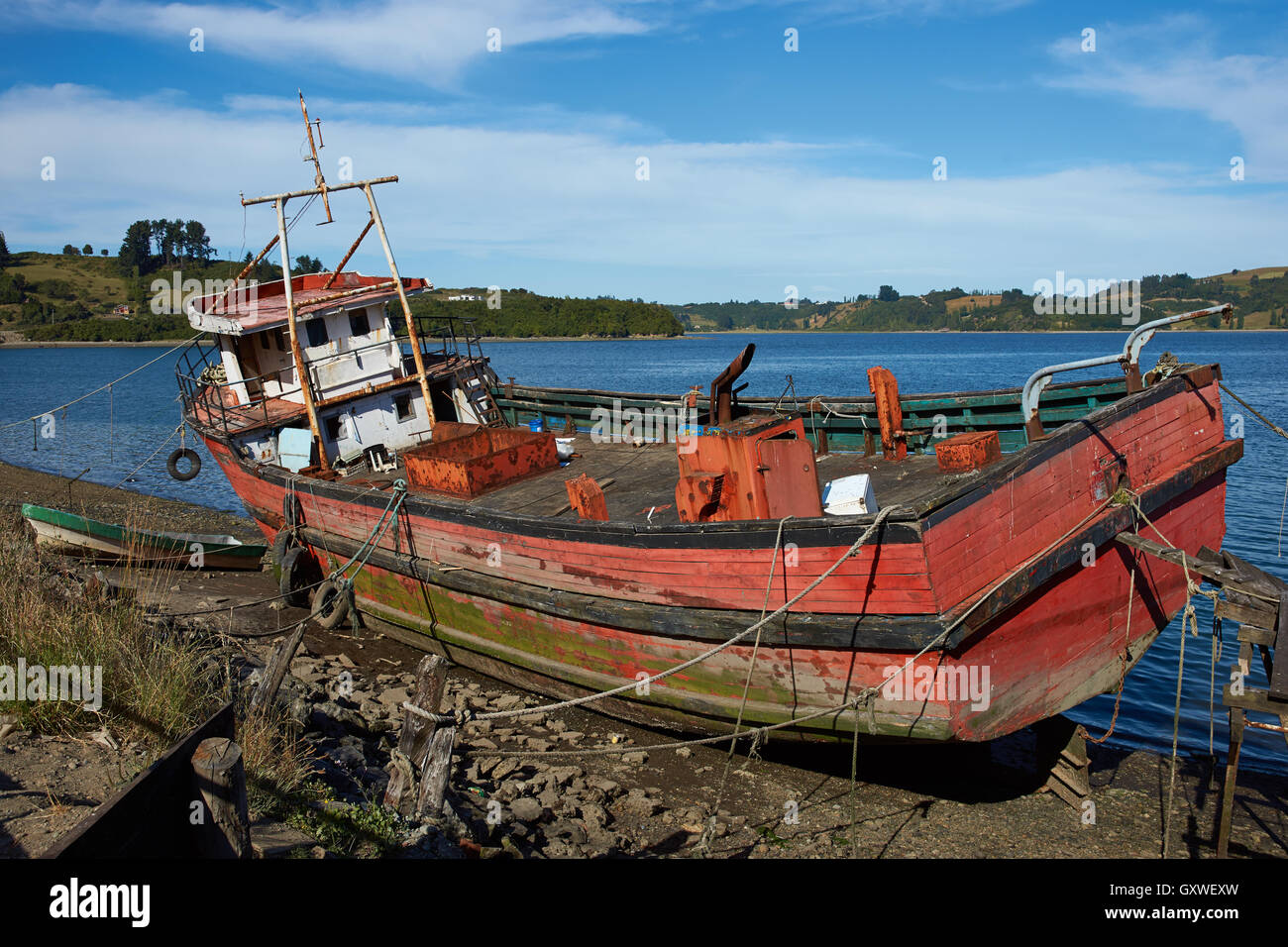 Derelict Fishing Boat Stock Photo - Alamy