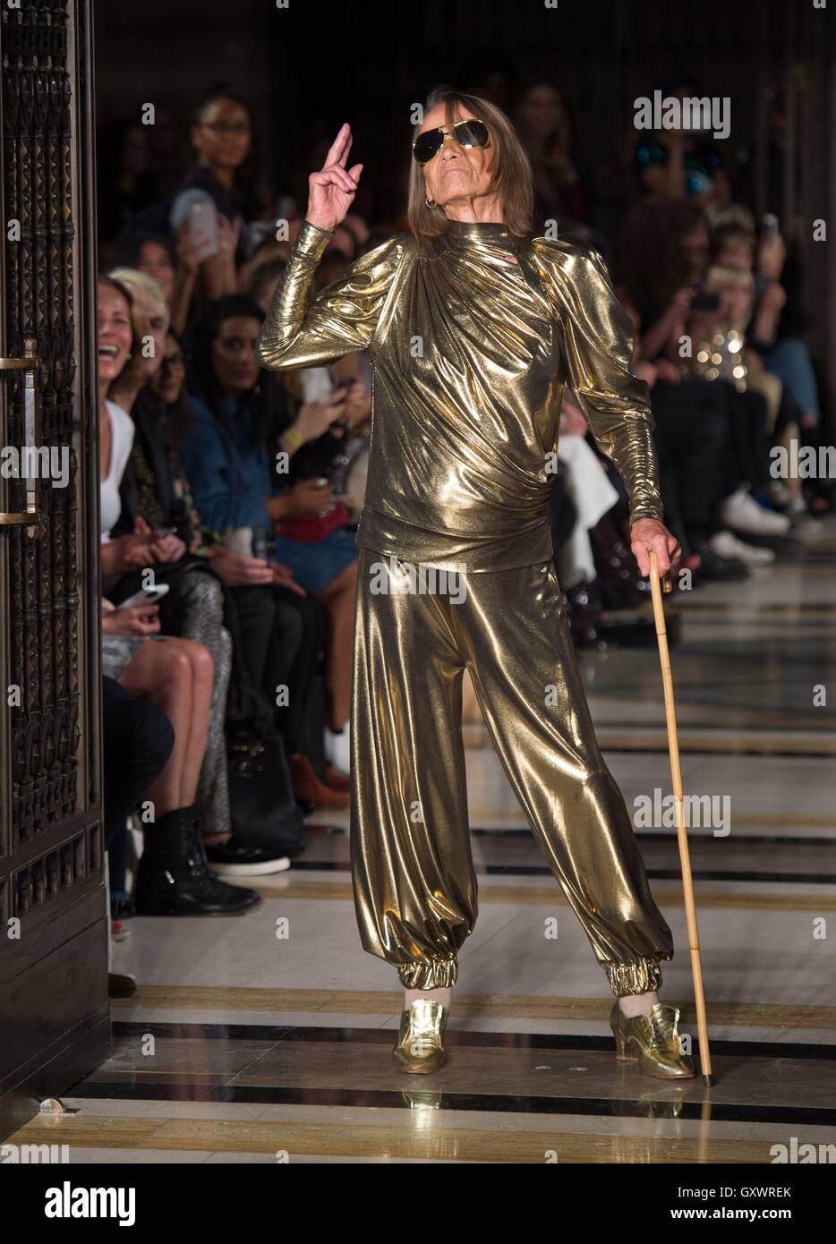 Anita Pallenberg on the catwalk during the Pam Hogg Spring/ Summer 2017 London Fashion Week show at Freemasons Hall, London. Stock Photo
