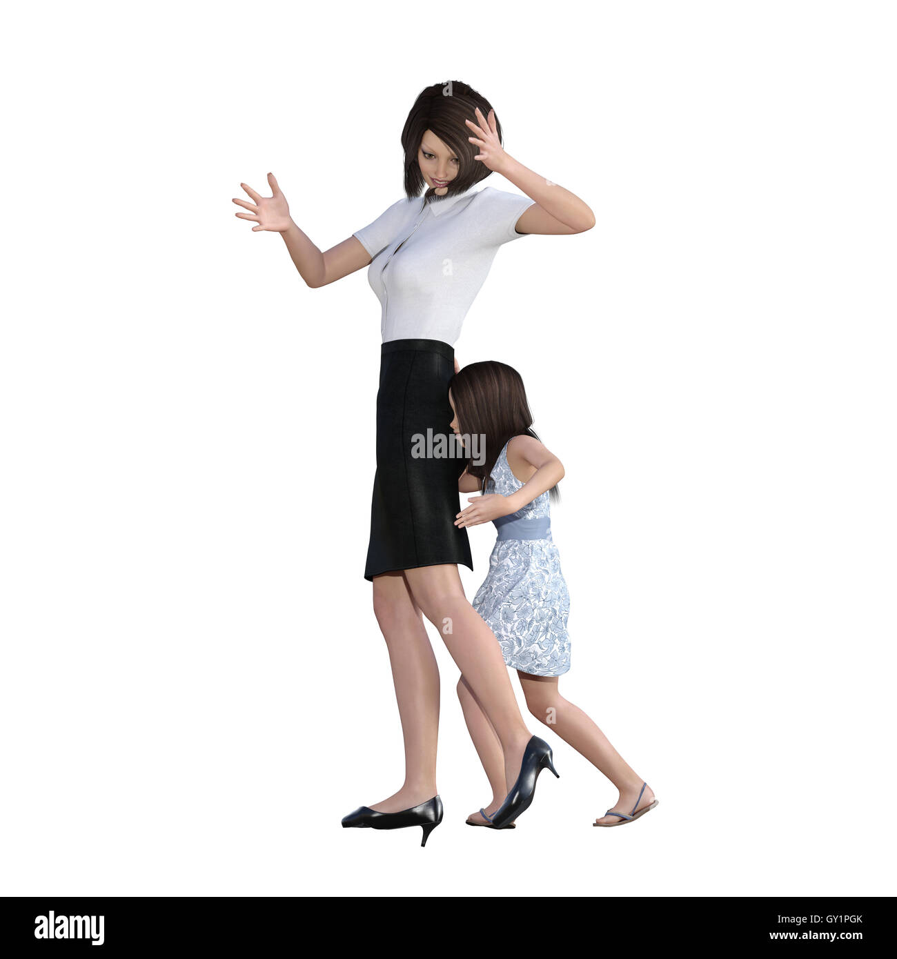 Mother Daughter Interaction of Girl Pushing Mom as an Illustration Concept Stock Photo