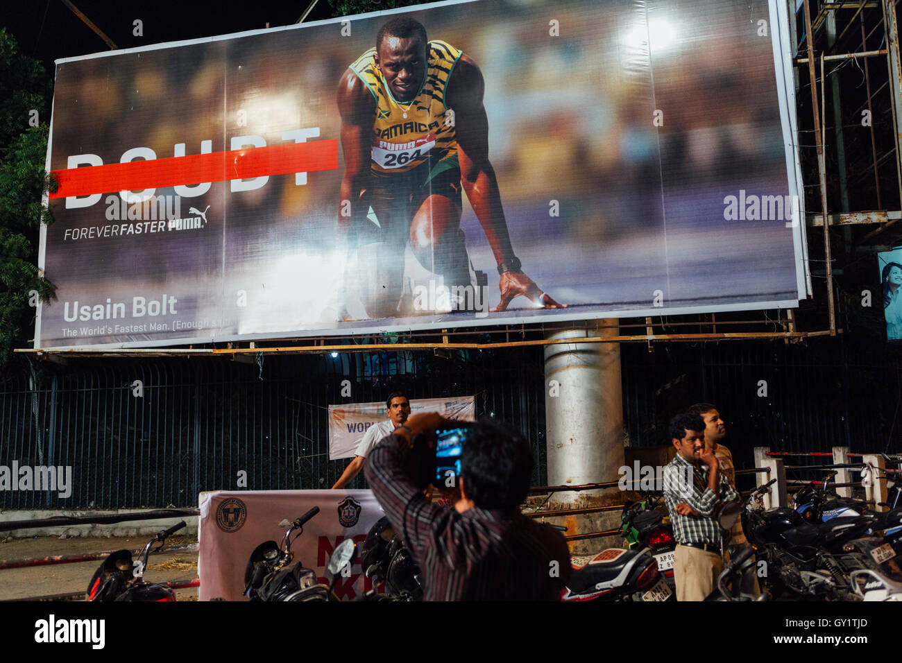 Usain Bolt Puma Hoarding in Hyderabad,India Stock Photo