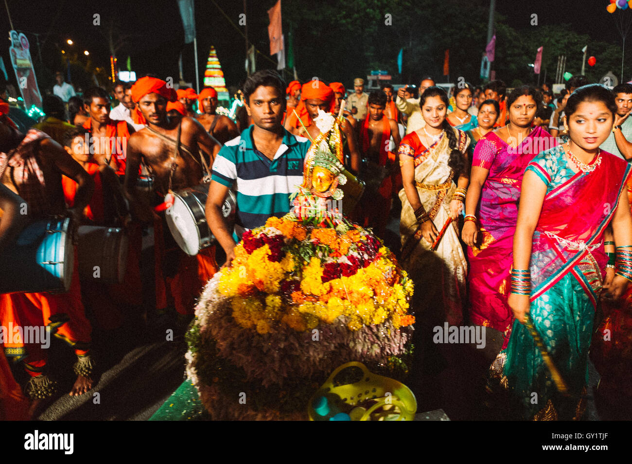 BathukammaFestival of flowers celebrations in Hyderabad,India Stock