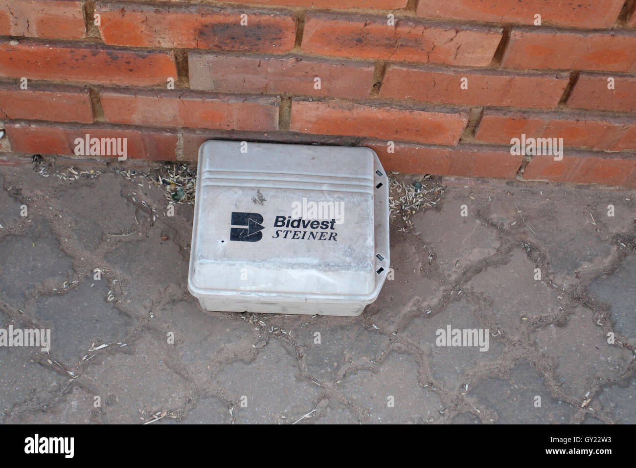 Bait box for posion for mammal pests, South Africa, August 2016 Stock Photo