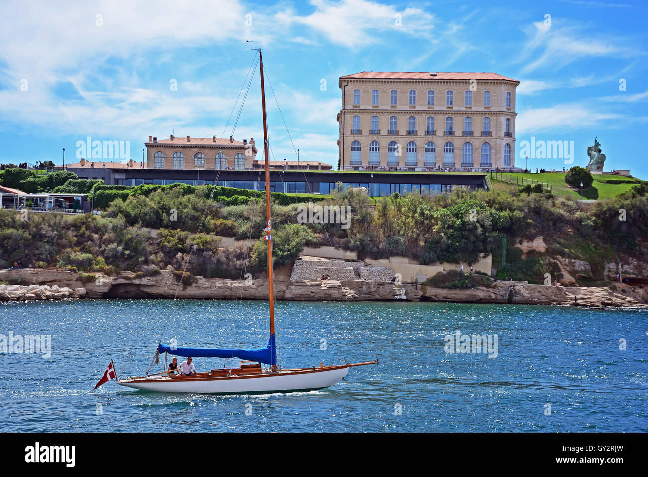 sailing boat leaving the Old Port of Marseille France Stock Photo