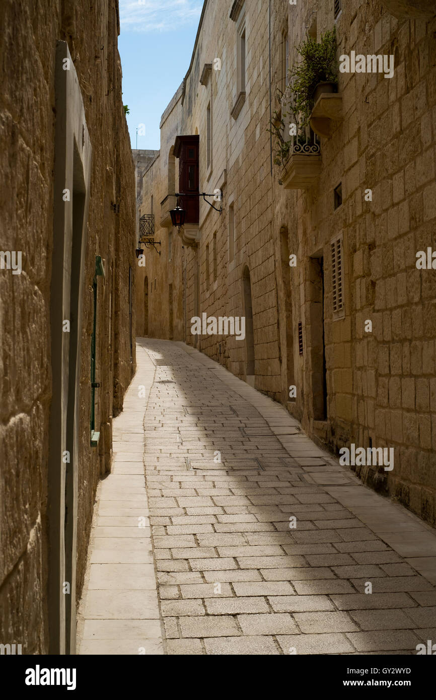 Quiet streets and church towers in the walled former capitol of Malta, Mdina Stock Photo