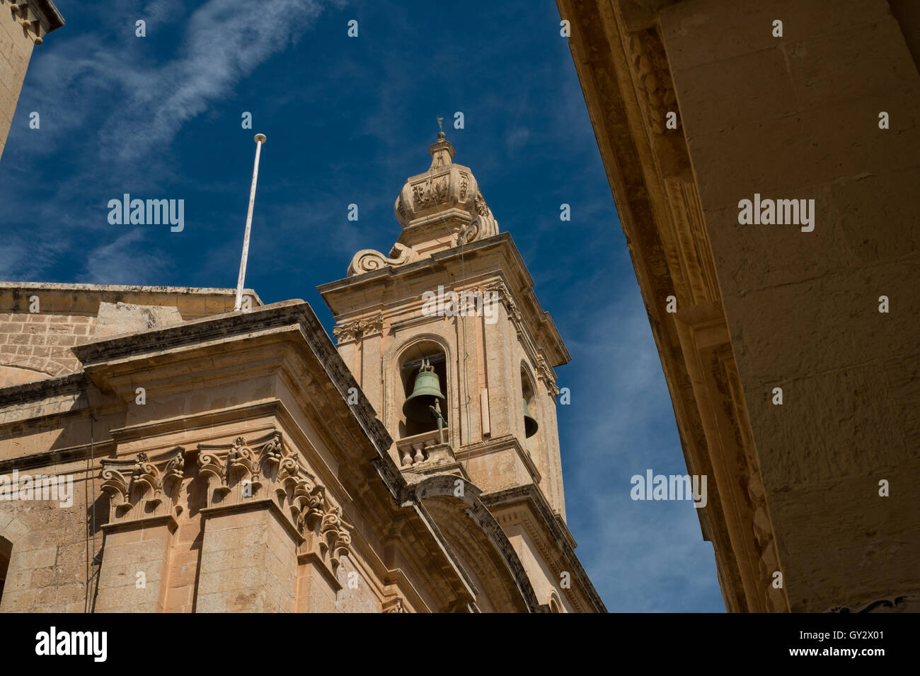 Quiet streets and church towers in the walled former capitol of Malta, Mdina Stock Photo