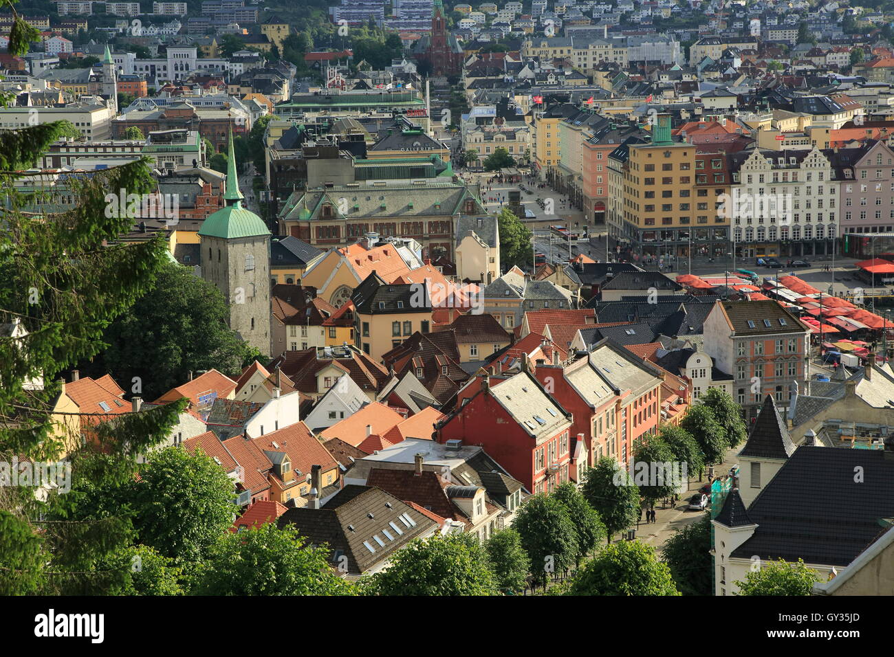 View of View over rooftops of city centre buildings in Bergen, Norway Stock ...