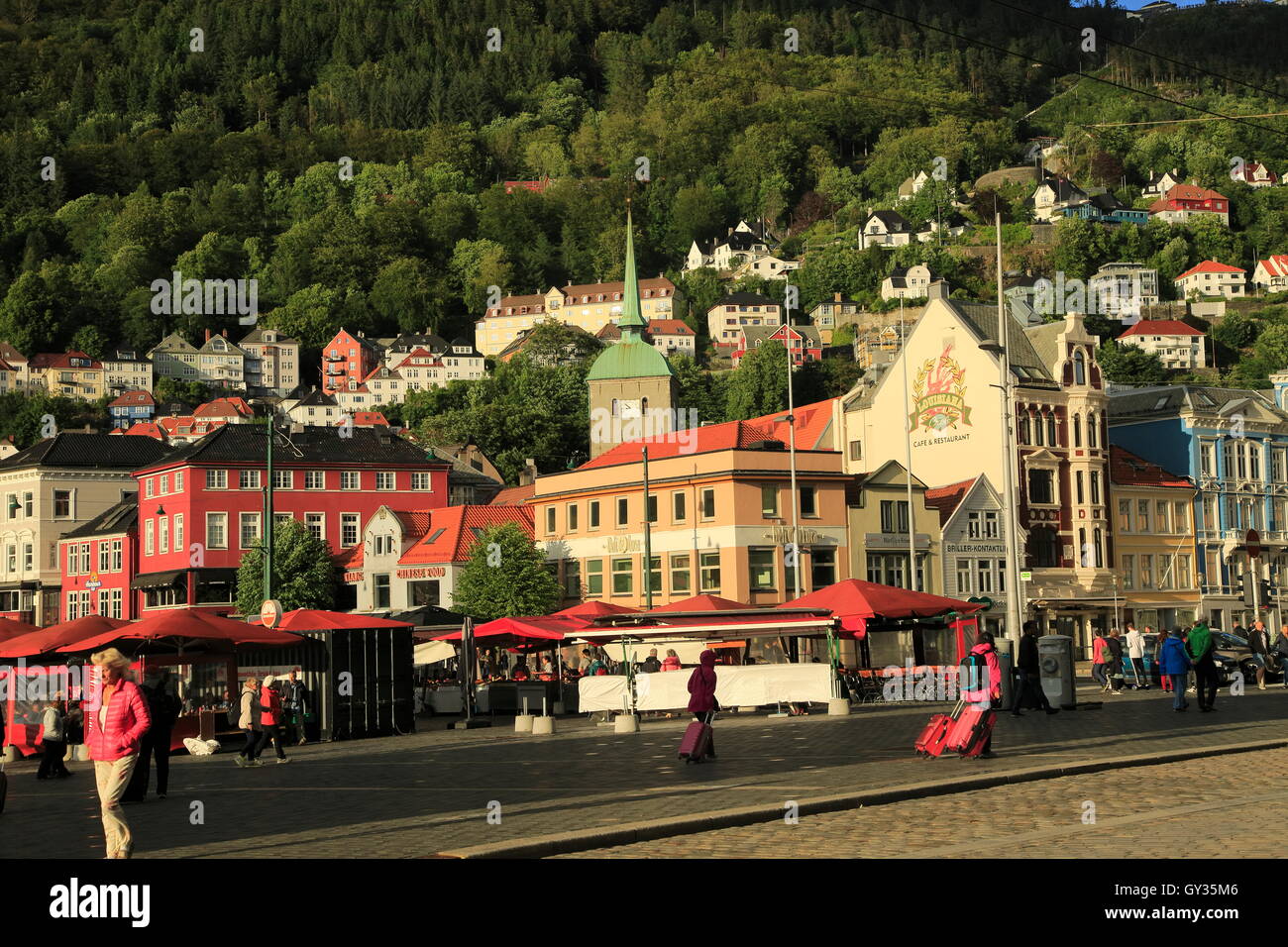 Historic buildings in the Torget market square area of Vagen harbour, Bergen, Norway Stock Photo