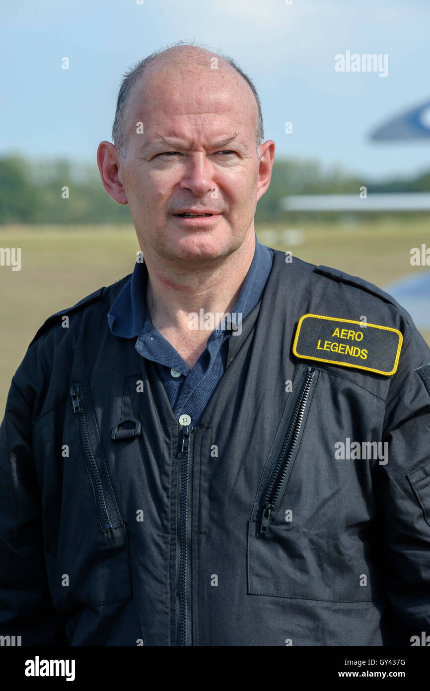 male pilot in flying suit at headcorn airfield in kent england uk Stock