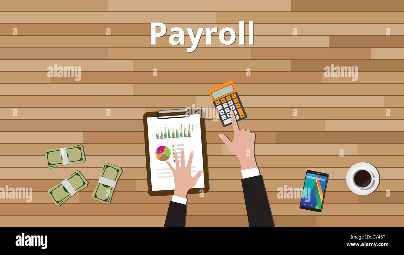payroll concept with businessman working on some paper document with ...