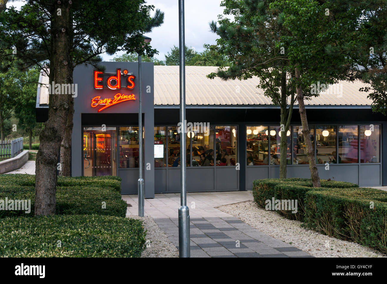 A branch of Ed's Easy Diner  at South Mimms Services on the M25 and A1 motorways. Stock Photo