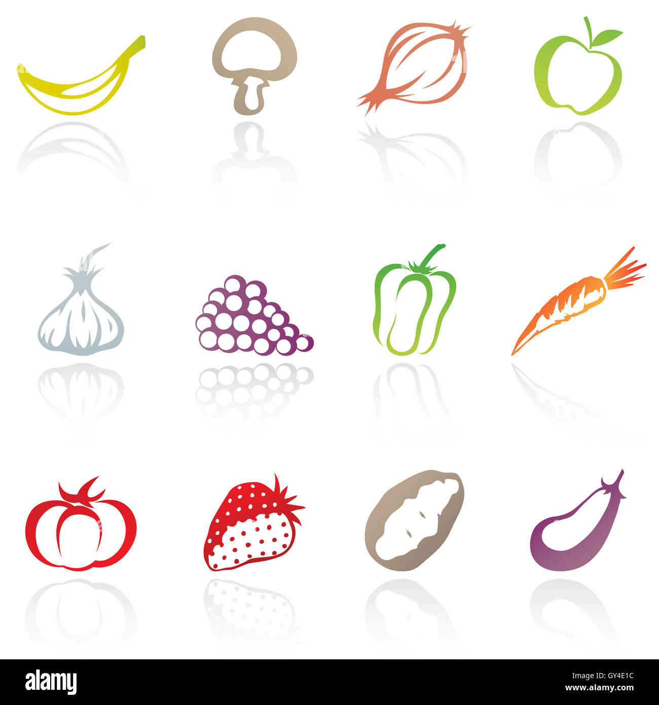 icon set of various fruit and vegetables Stock Photo - Alamy