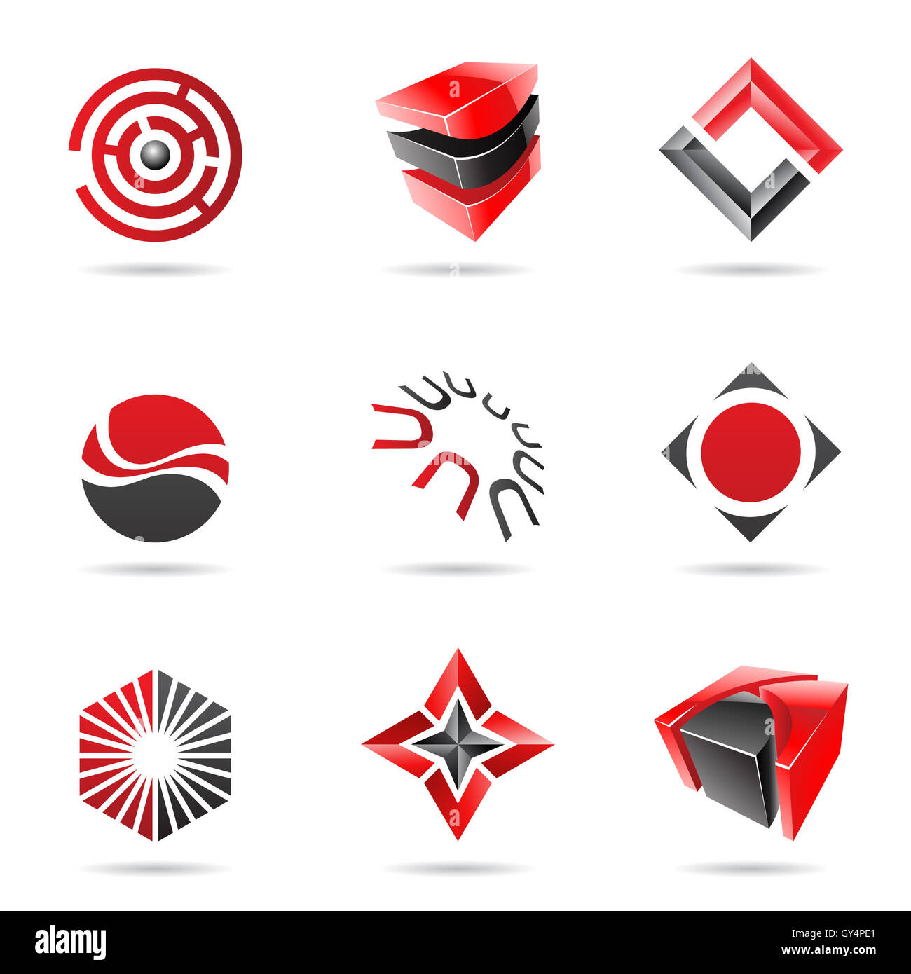 Abstract black and red icon set isolated on a white background Stock