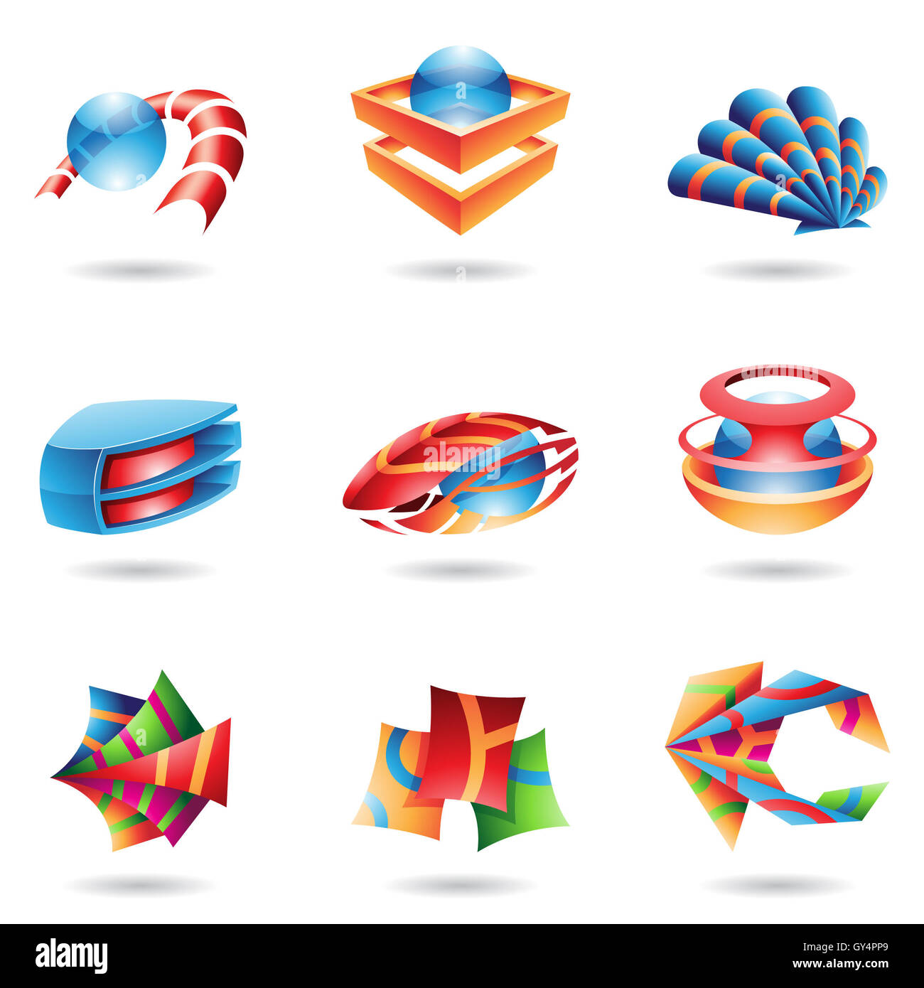 3D abstract icons in various colors Stock Photo - Alamy