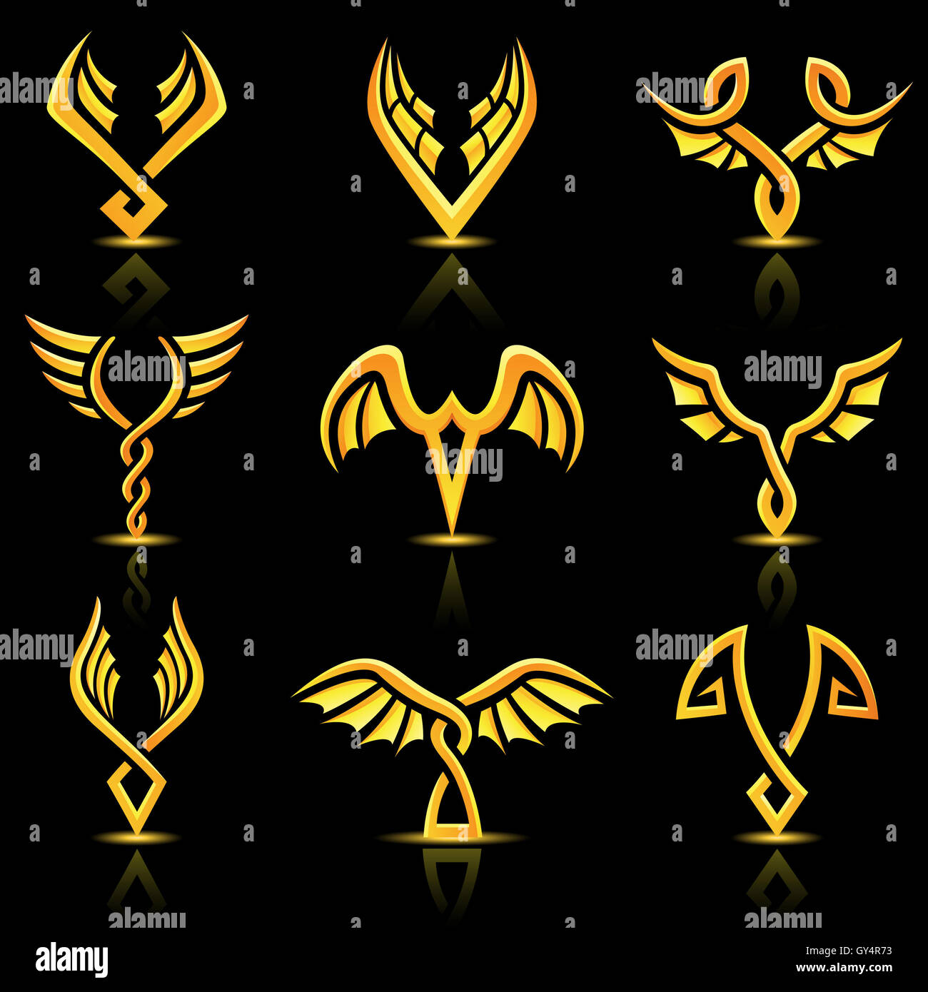 Vector illustration of golden glossy abstract wings Stock Photo - Alamy