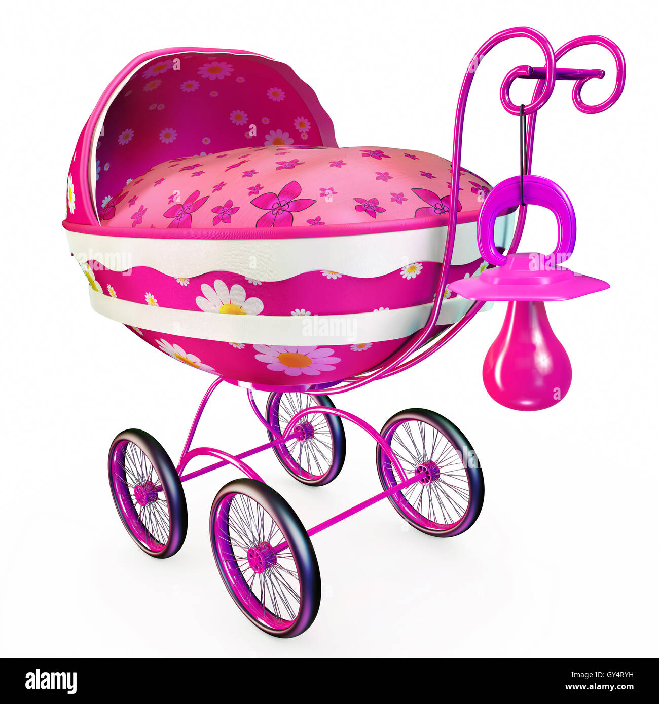 Nice pink cartoon pram Stock Photo