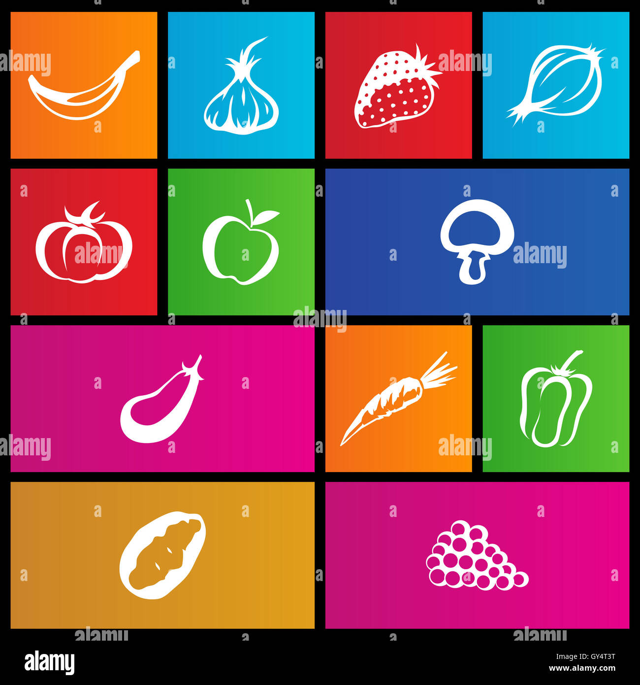 vector illustration of metro style fruit and vegetable icons Stock ...