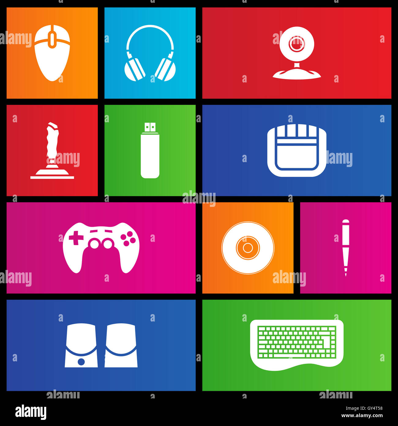 Various metro style icons of PC accessories Stock Photo