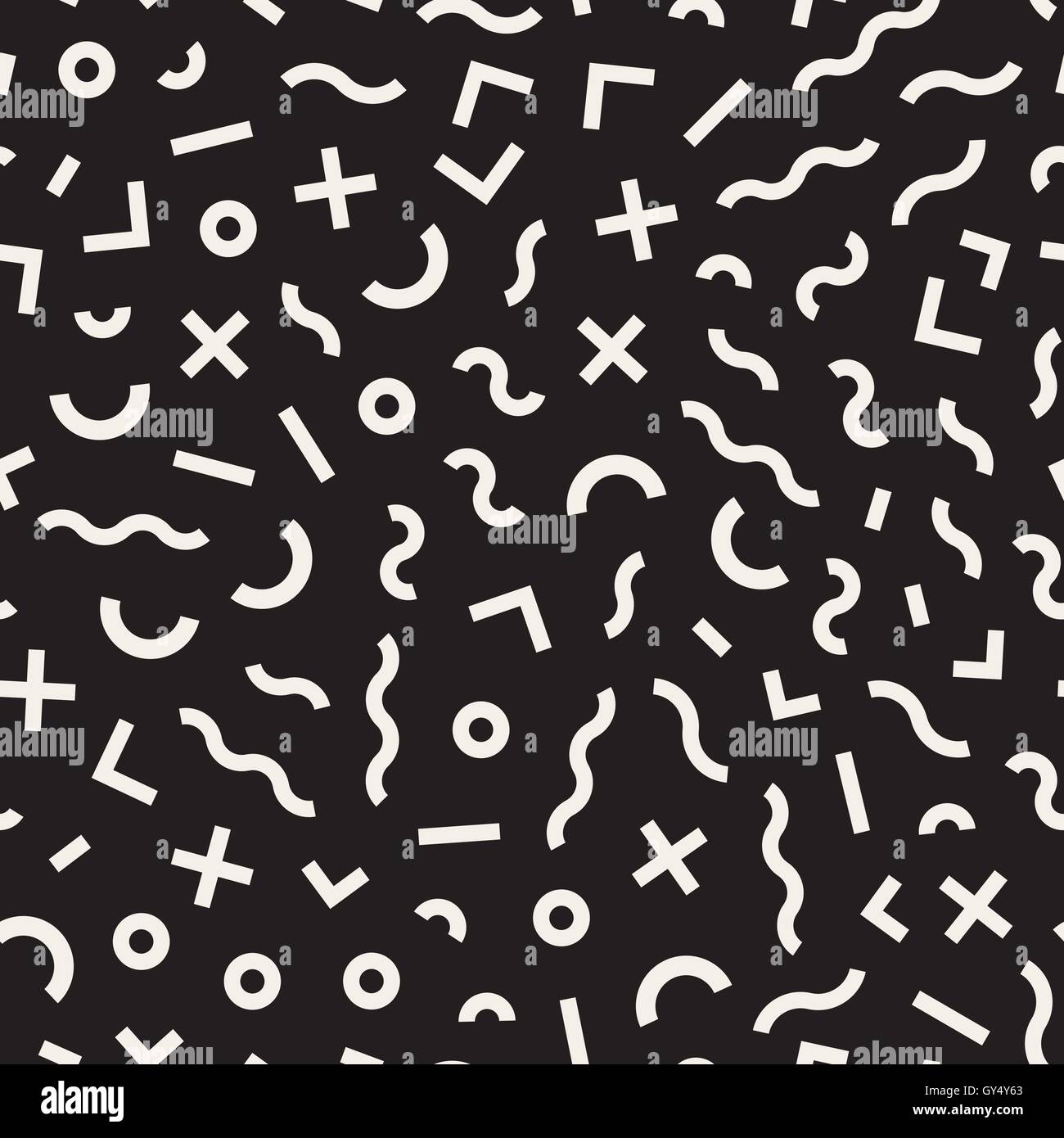 Vector Seamless Black and White Memphis Lines Jumble Pattern Stock ...