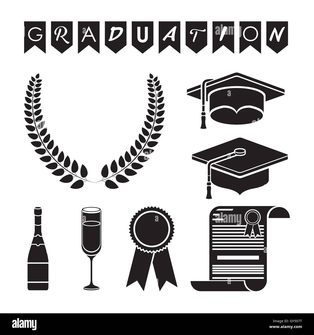 Isolated Graduation cap and icon set Stock Vector Image & Art - Alamy