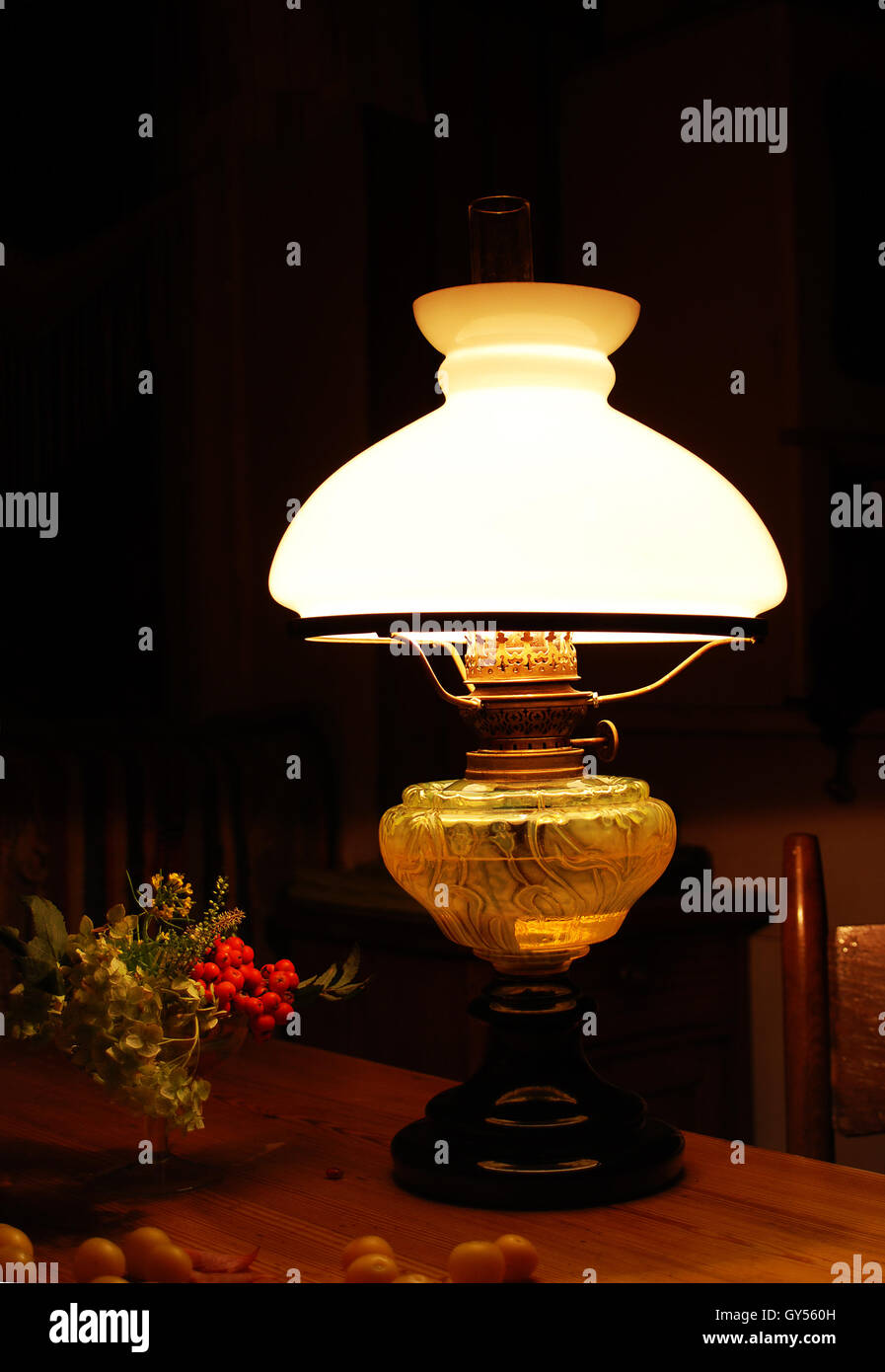 old oil lamp light Stock Photo